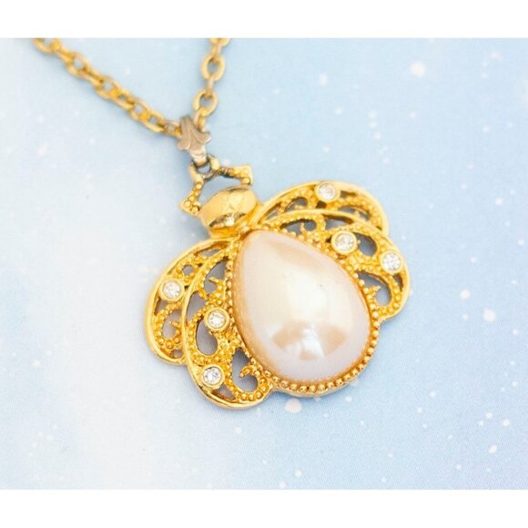 Vintage Golden Dragon Pearl Necklace | Gold Tone Necklace | 18 inch | Avon | J7 - Picture 1 of 4